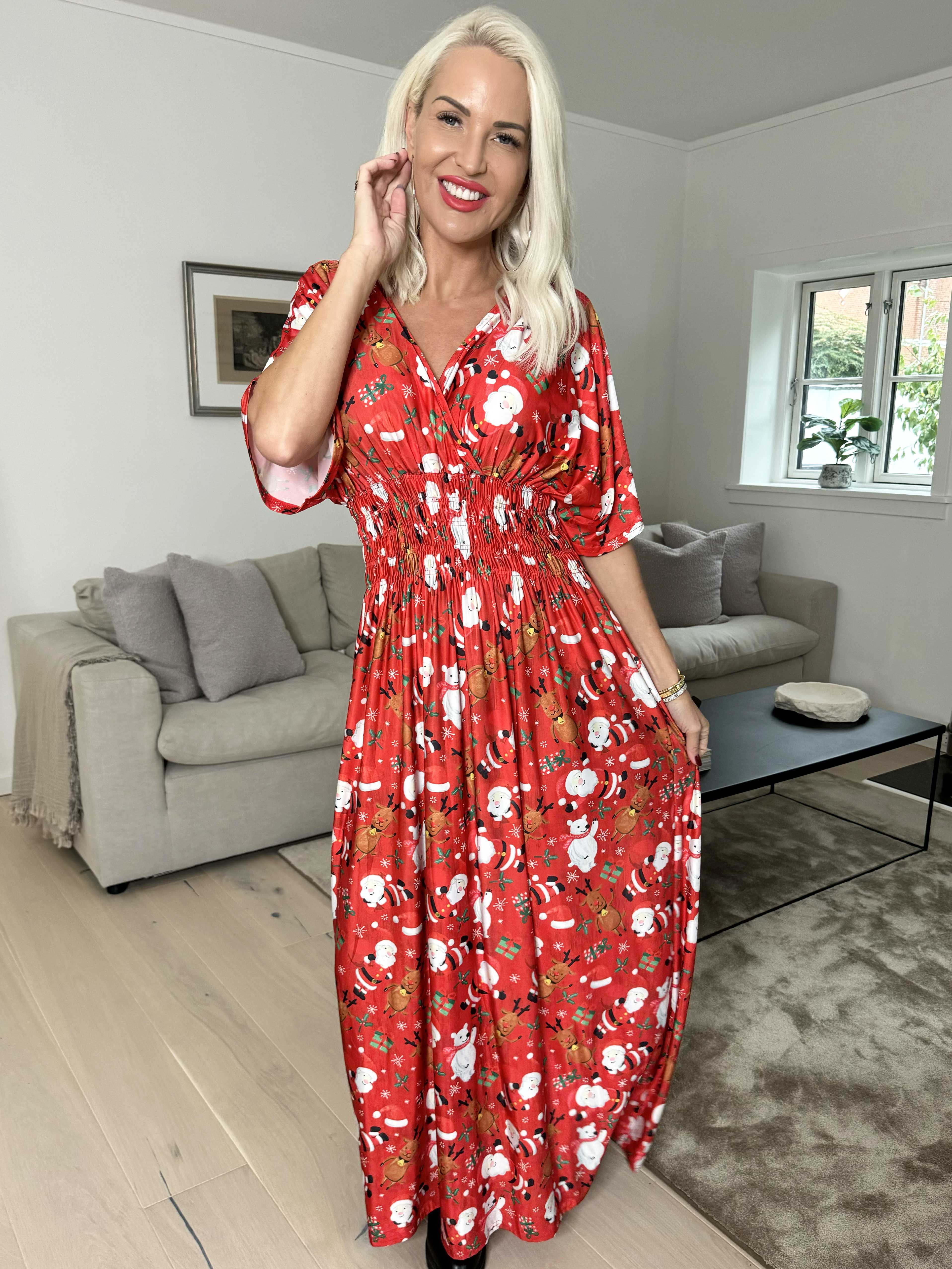 Pams Christmas - Lang elastisk kjole med julemotiver